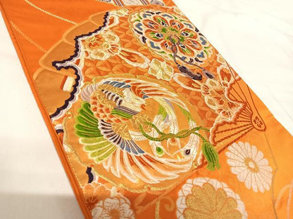平和屋着物◎六通柄袋帯　唐織　鏡裏花文　金糸　正絹　逸品　AABG2496yx