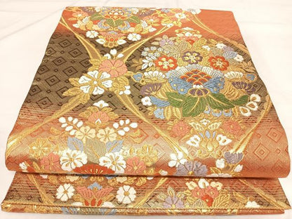 平和屋着物◎佐賀錦 六通柄袋帯 唐織 立涌花文 金糸 正絹 逸品 AABG2498yx