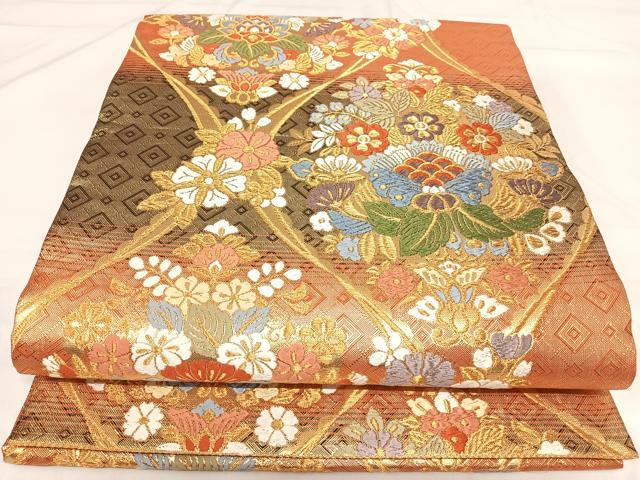 平和屋着物◎佐賀錦 六通柄袋帯 唐織 立涌花文 金糸 正絹 逸品 AABG2498yx