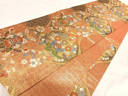 平和屋着物◎佐賀錦 六通柄袋帯 唐織 立涌花文 金糸 正絹 逸品 AABG2498yx