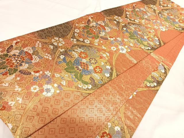平和屋着物◎佐賀錦 六通柄袋帯 唐織 立涌花文 金糸 正絹 逸品 AABG2498yx