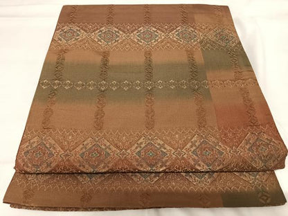 平和屋着物◎全通柄袋帯　しじら織　間道　金糸　正絹　逸品　AABG2500yx