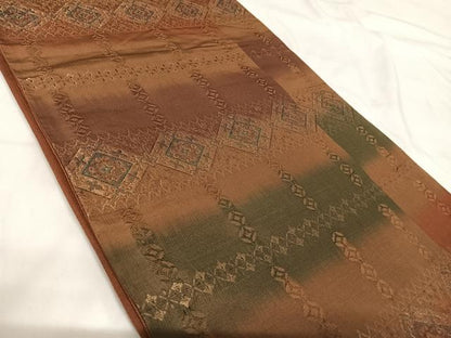 平和屋着物◎全通柄袋帯　しじら織　間道　金糸　正絹　逸品　AABG2500yx