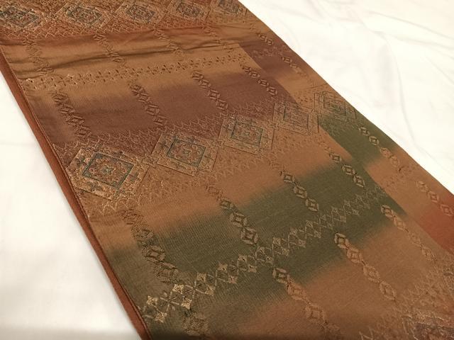 平和屋着物◎全通柄袋帯　しじら織　間道　金糸　正絹　逸品　AABG2500yx