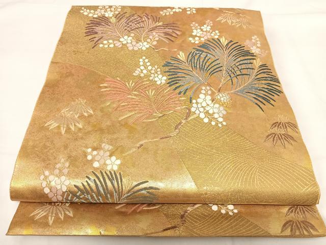 平和屋着物◎六通柄袋帯 唐織 松竹梅 金銀糸 正絹 逸品 AABG2506yx