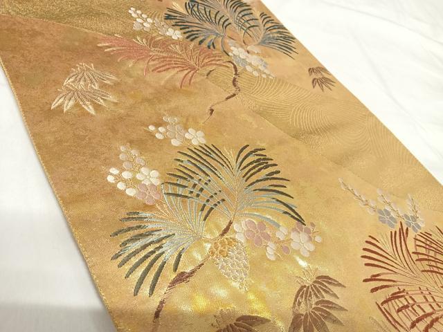 平和屋着物◎六通柄袋帯 唐織 松竹梅 金銀糸 正絹 逸品 AABG2506yx