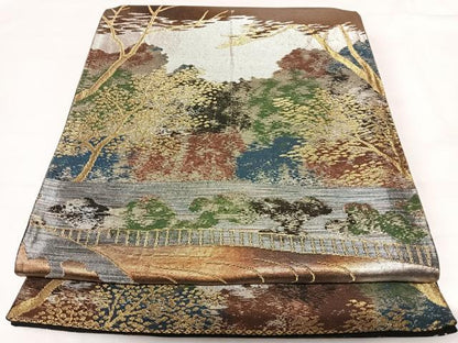 平和屋着物◎六通柄袋帯　石庭　金銀糸　正絹　逸品　AABG2509yx