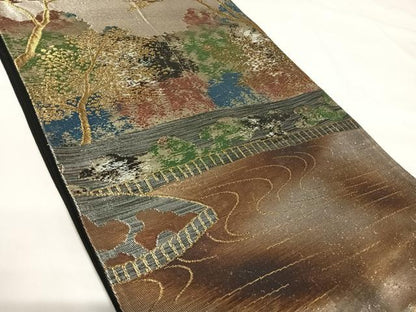 平和屋着物◎六通柄袋帯　石庭　金銀糸　正絹　逸品　AABG2509yx