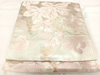 平和屋着物◎六通柄袋帯 葡萄蔦の葉文 金銀糸 正絹 逸品 AABG2510yx