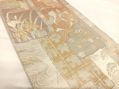 平和屋着物◎六通柄袋帯 短冊花文 金銀糸 正絹 逸品 AABG2513yx