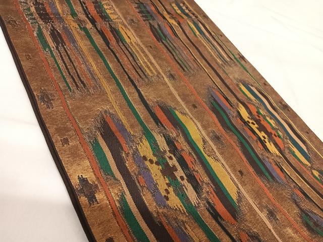 平和屋着物◎全通柄袋帯 間道 金糸 正絹 逸品 AABG2514yx