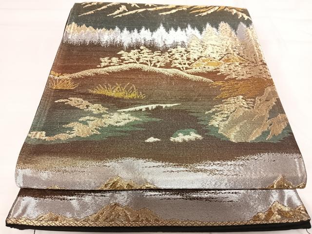 平和屋着物◎六通柄袋帯 遠山文 金銀糸 正絹 逸品 AABG2516yx