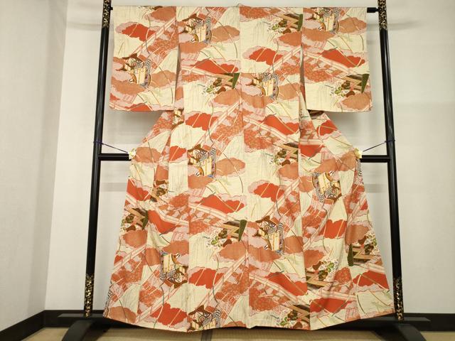 平和屋着物■上質な小紋 御所車文 金彩 正絹 逸品 AABG2527ck