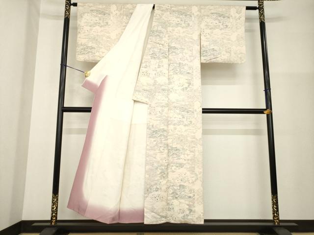 平和屋着物■上質な小紋 人物風景文 正絹 逸品 AABG2529ck