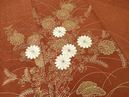 平和屋着物■豪華色留袖　刺繍　草花文　金彩　正絹　逸品　AABG2530ck