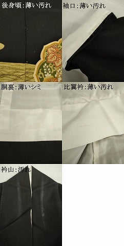 平和屋着物■豪華黒留袖　駒刺繍　鏡裏鳳凰花文　金彩　正絹　逸品　AABG2554ck