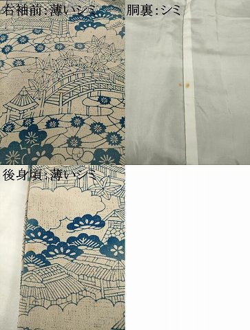 平和屋着物■上質な小紋 型染め 本藍 風景文 正絹 逸品 AABG2564ck
