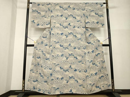 平和屋着物■上質な小紋 型染め 本藍 風景文 正絹 逸品 AABG2564ck