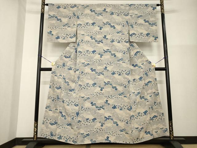 平和屋着物■上質な小紋 型染め 本藍 風景文 正絹 逸品 AABG2564ck