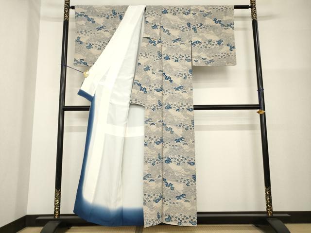 平和屋着物■上質な小紋 型染め 本藍 風景文 正絹 逸品 AABG2564ck