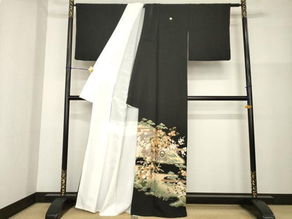 平和屋着物■豪華黒留袖　駒刺繍　風景花車文　金彩　正絹　逸品　AABG2565ck