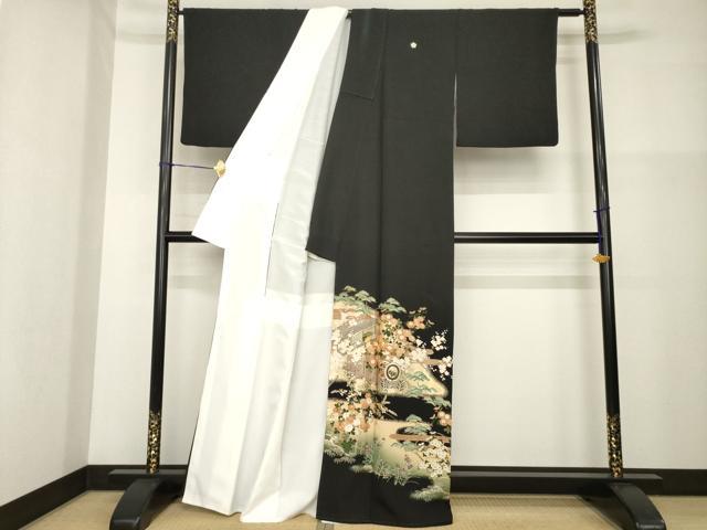 平和屋着物■豪華黒留袖　駒刺繍　風景花車文　金彩　正絹　逸品　AABG2565ck