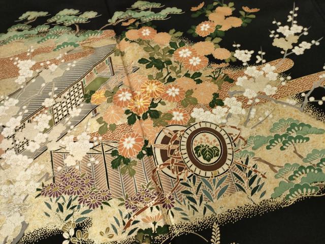 平和屋着物■豪華黒留袖　駒刺繍　風景花車文　金彩　正絹　逸品　AABG2565ck