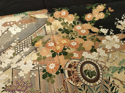 平和屋着物■豪華黒留袖　駒刺繍　風景花車文　金彩　正絹　逸品　AABG2565ck