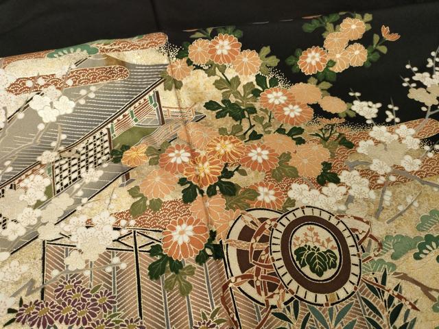 平和屋着物■豪華黒留袖　駒刺繍　風景花車文　金彩　正絹　逸品　AABG2565ck