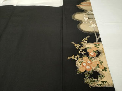 平和屋着物■豪華黒留袖　駒刺繍　風景花車文　金彩　正絹　逸品　AABG2565ck