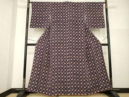 平和屋着物■上質な小紋 型染め 丸文 鬼しぼ縮緬 正絹 逸品 AABG2566ck