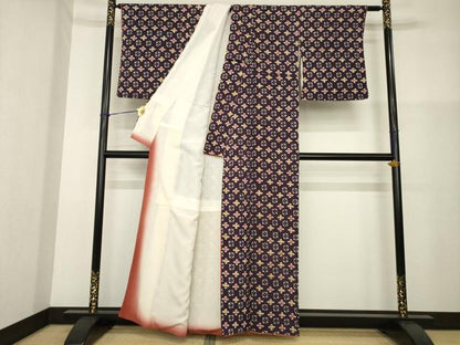 平和屋着物■上質な小紋 型染め 丸文 鬼しぼ縮緬 正絹 逸品 AABG2566ck