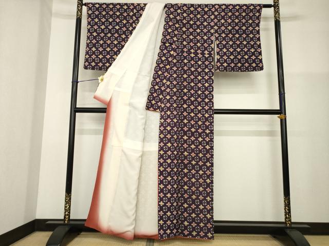 平和屋着物■上質な小紋 型染め 丸文 鬼しぼ縮緬 正絹 逸品 AABG2566ck