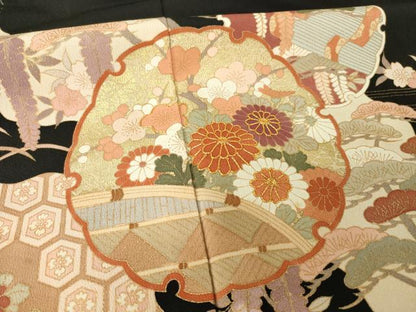 平和屋着物■豪華黒留袖　駒刺繍　道長雪輪花籬文　金彩　正絹　逸品　AABG2575ck