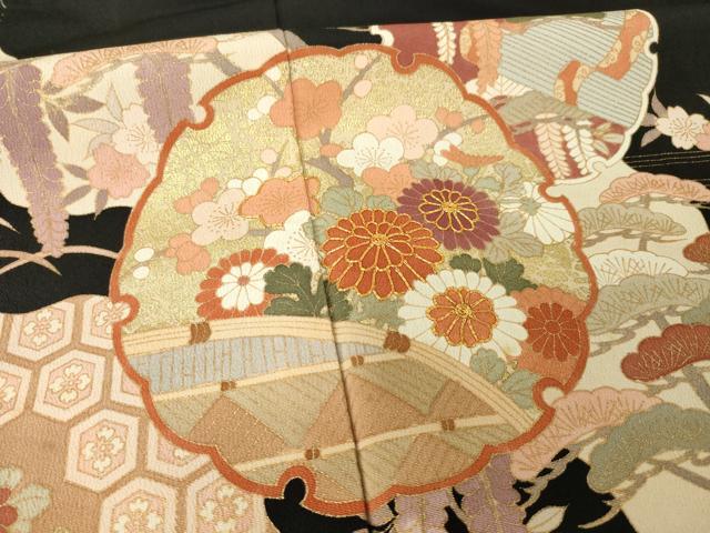 平和屋着物■豪華黒留袖　駒刺繍　道長雪輪花籬文　金彩　正絹　逸品　AABG2575ck