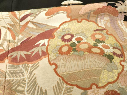 平和屋着物■豪華黒留袖　駒刺繍　道長雪輪花籬文　金彩　正絹　逸品　AABG2575ck