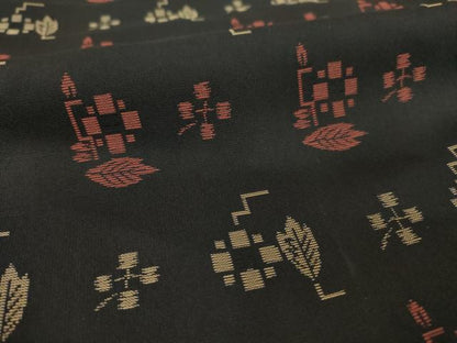 平和屋着物■アンティーク　大正ロマン　紬　草花文　黒地　正絹　逸品　AABG2618ck