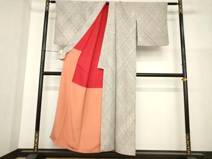 平和屋着物■アンティーク　大正ロマン　小紋　紬地　抽象文様　正絹　逸品　AABG2622ck