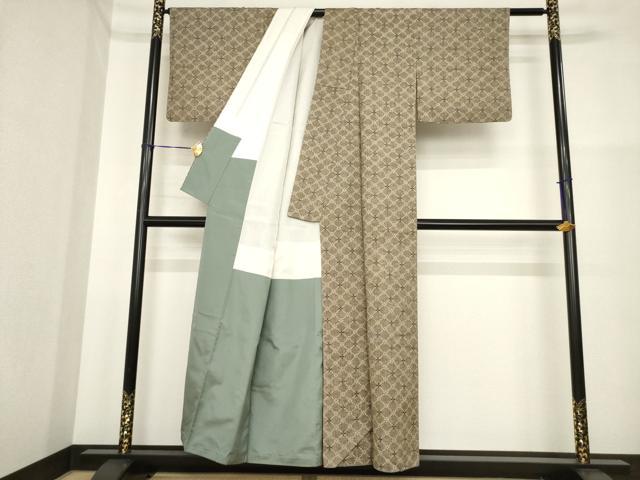 平和屋着物■上質な紬　花菱文　正絹　逸品　AABG2624ck