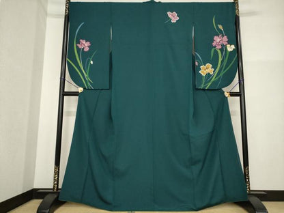 平和屋着物●小振袖　二尺袖　草花文　洗える着物　AABG2635ck