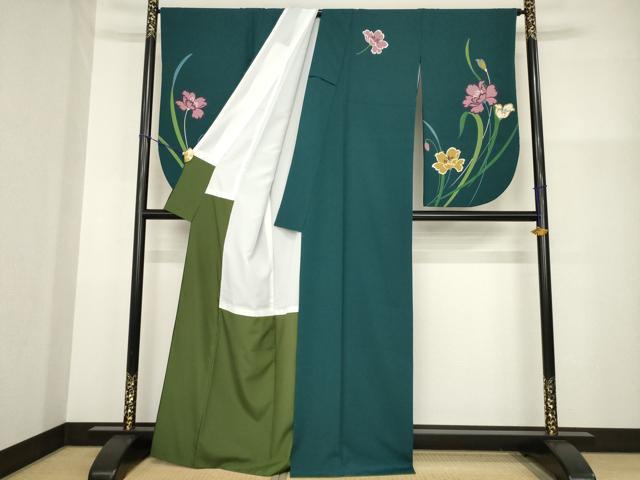 平和屋着物●小振袖　二尺袖　草花文　洗える着物　AABG2635ck