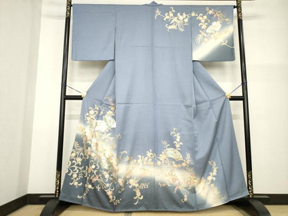 平和屋着物●訪問着　地紙鳳凰花文　暈し染め　金銀彩　正絹　逸品　AABG2636ck