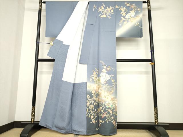 平和屋着物●訪問着　地紙鳳凰花文　暈し染め　金銀彩　正絹　逸品　AABG2636ck