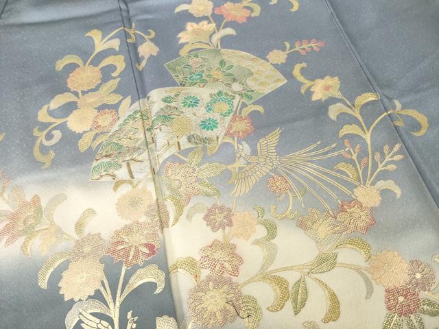 平和屋着物●訪問着　地紙鳳凰花文　暈し染め　金銀彩　正絹　逸品　AABG2636ck