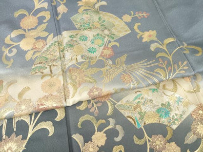 平和屋着物●訪問着　地紙鳳凰花文　暈し染め　金銀彩　正絹　逸品　AABG2636ck