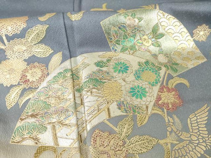 平和屋着物●訪問着　地紙鳳凰花文　暈し染め　金銀彩　正絹　逸品　AABG2636ck