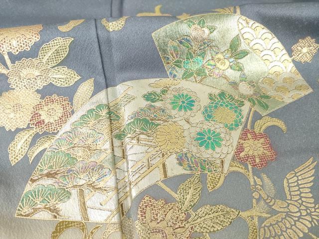平和屋着物●訪問着　地紙鳳凰花文　暈し染め　金銀彩　正絹　逸品　AABG2636ck