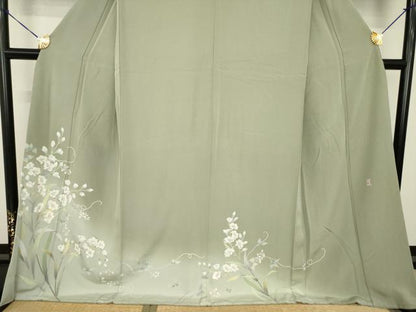 平和屋着物●訪問着　友禅　作家物　草花文　暈し染め　ロング丈　正絹　逸品　AABG2641ck