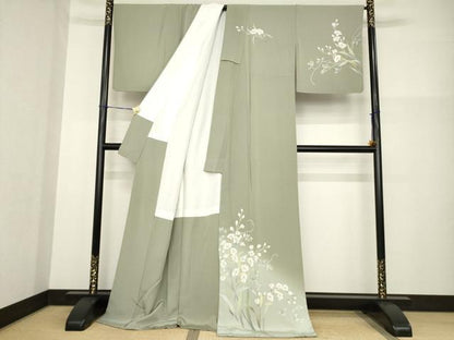 平和屋着物●訪問着　友禅　作家物　草花文　暈し染め　ロング丈　正絹　逸品　AABG2641ck