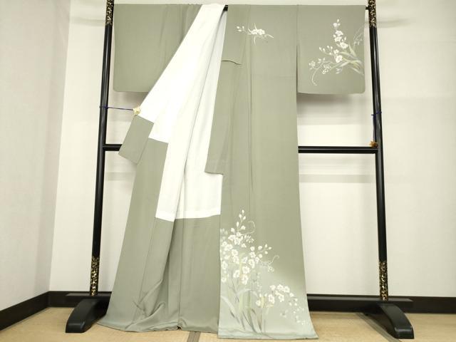 平和屋着物●訪問着　友禅　作家物　草花文　暈し染め　ロング丈　正絹　逸品　AABG2641ck